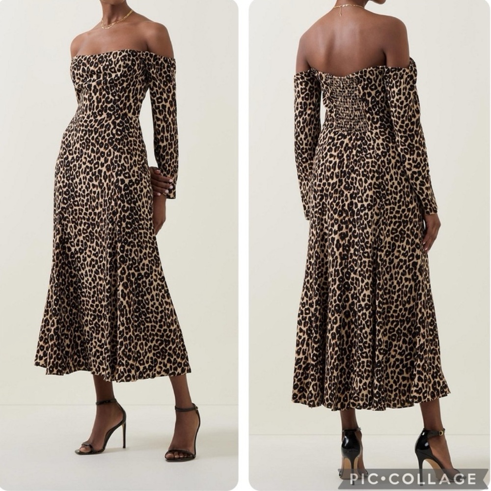 Reformation Leopard Print Long Sleeve Dress